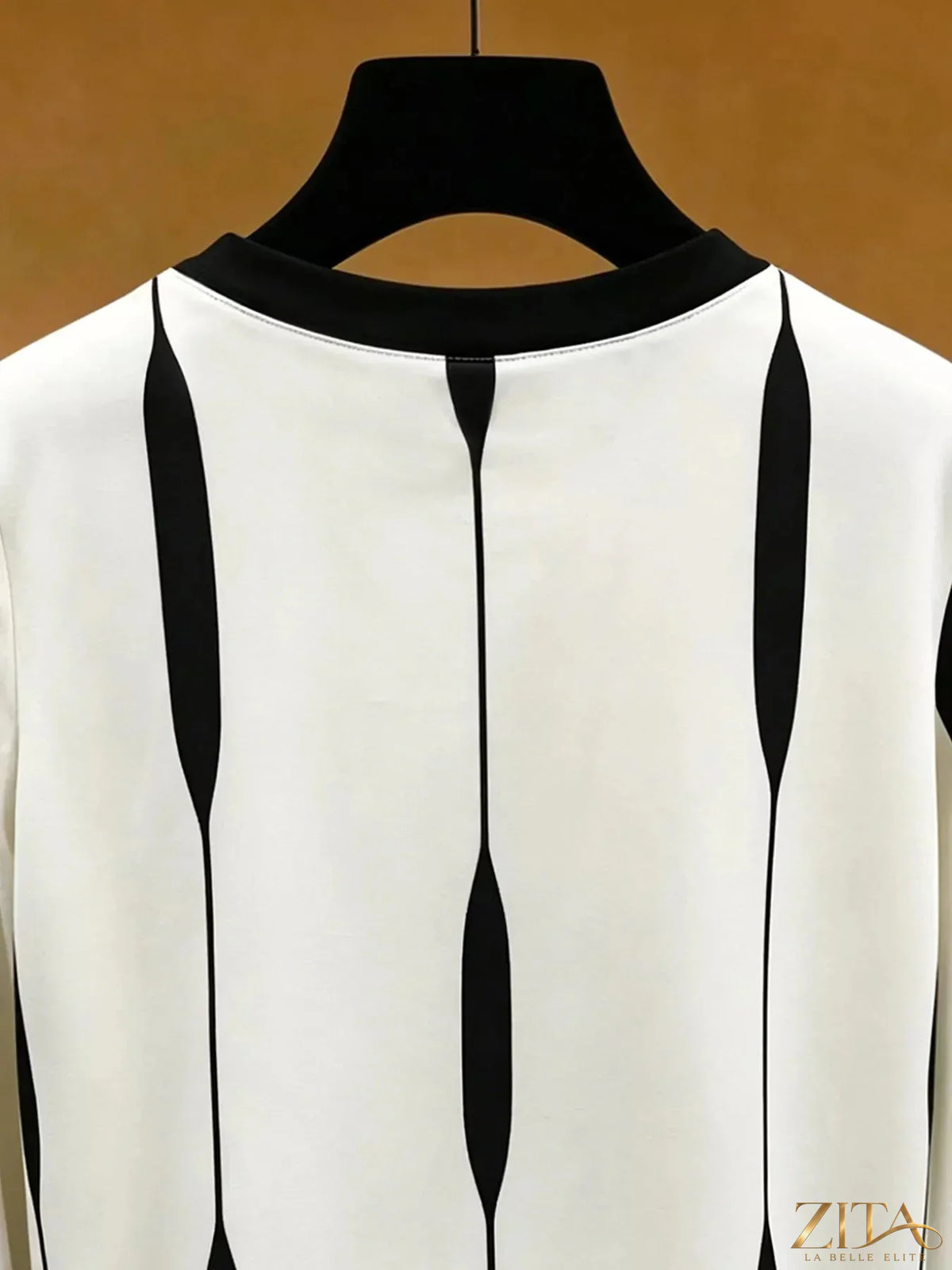 Zita La Belle Elite contrast vertical stripe long sleeve blouse with a stylish fit and classic design, shown on a model.