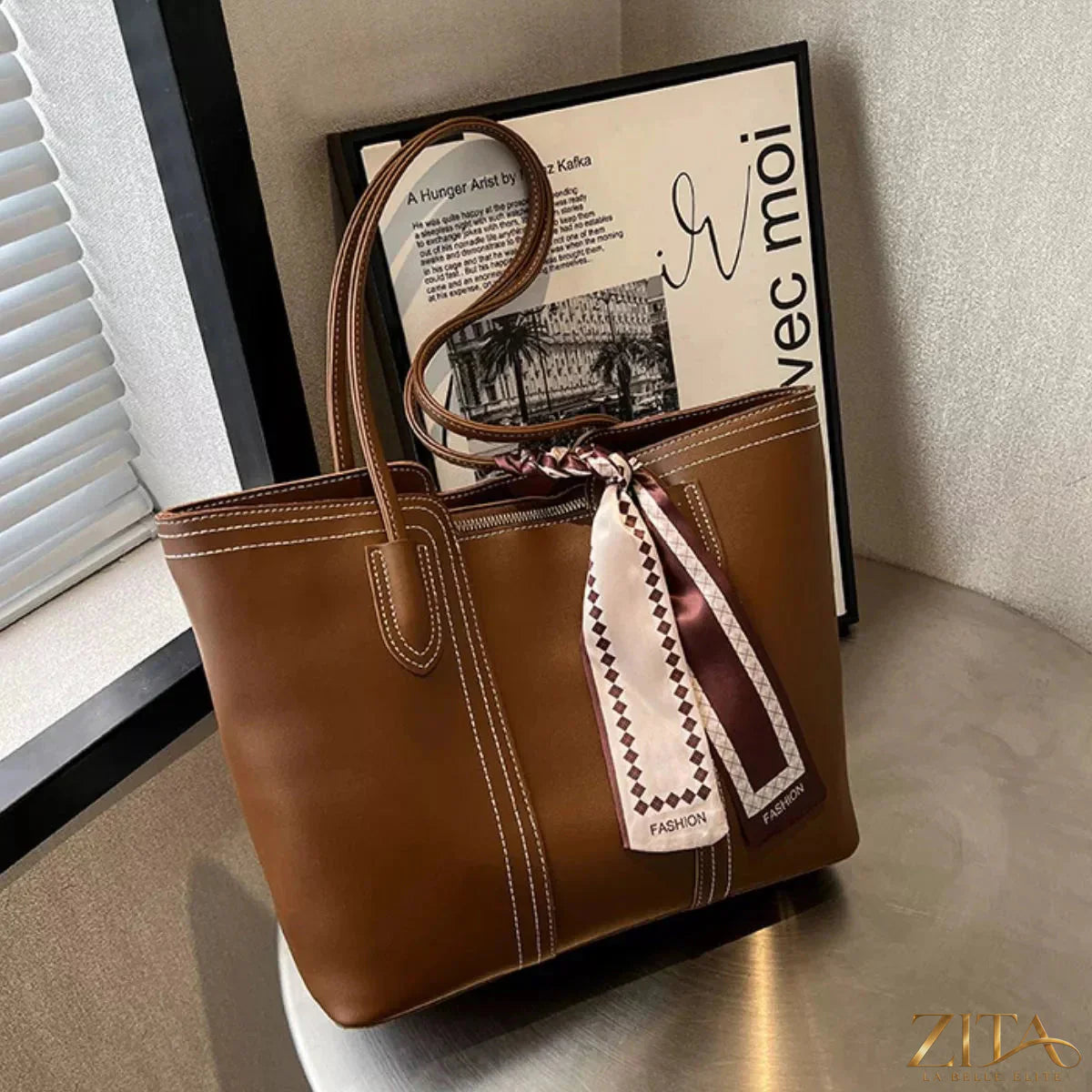 Zita La Belle Elite PU leather tote bag with sturdy handles and sleek design, perfect for everyday use.