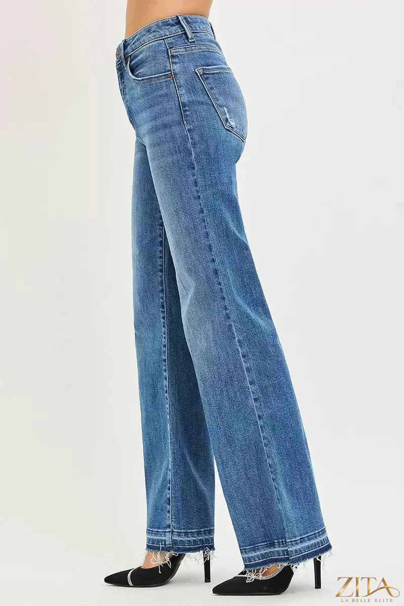 Zita La Belle Elite RISEN high-rise wide-leg jeans with a released hem, showcasing a stylish denim design and relaxed fit.