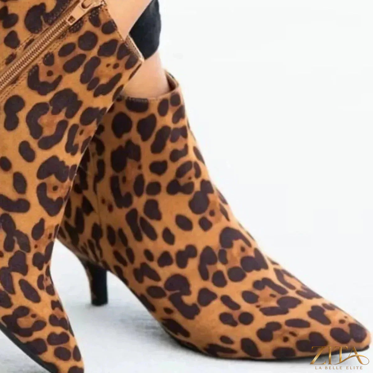 Zita La Belle Elite point toe kitten heel boots in black leather with sleek design and low heel for elegant style.