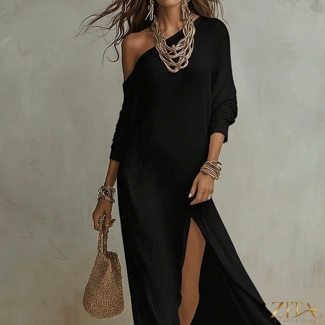 Plus-size Zita La Belle Elite casual black and white solid color dress, available in 0XL to 6XL, shown on a hanger.