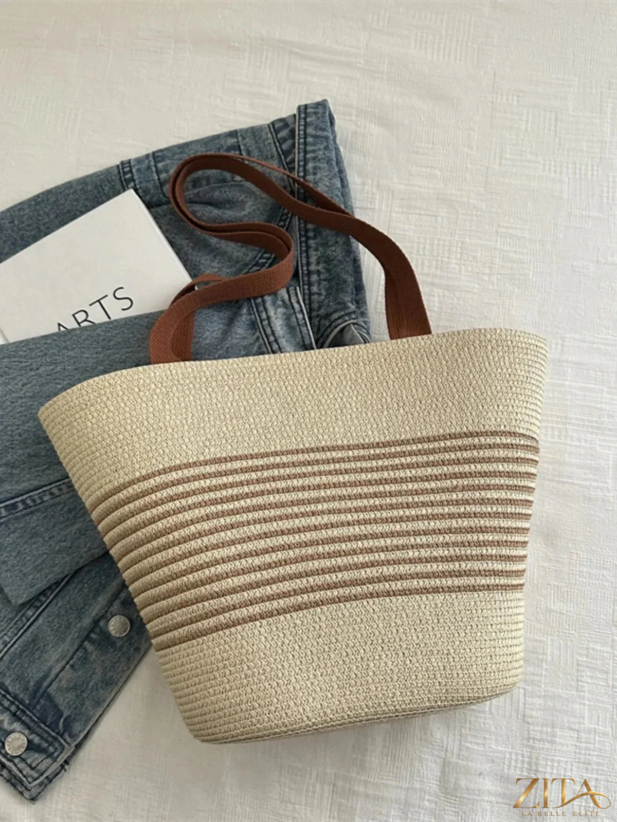 Striped woven tote bag by Zita La Belle Elite featuring sturdy handles and a spacious interior, perfect for everyday use.