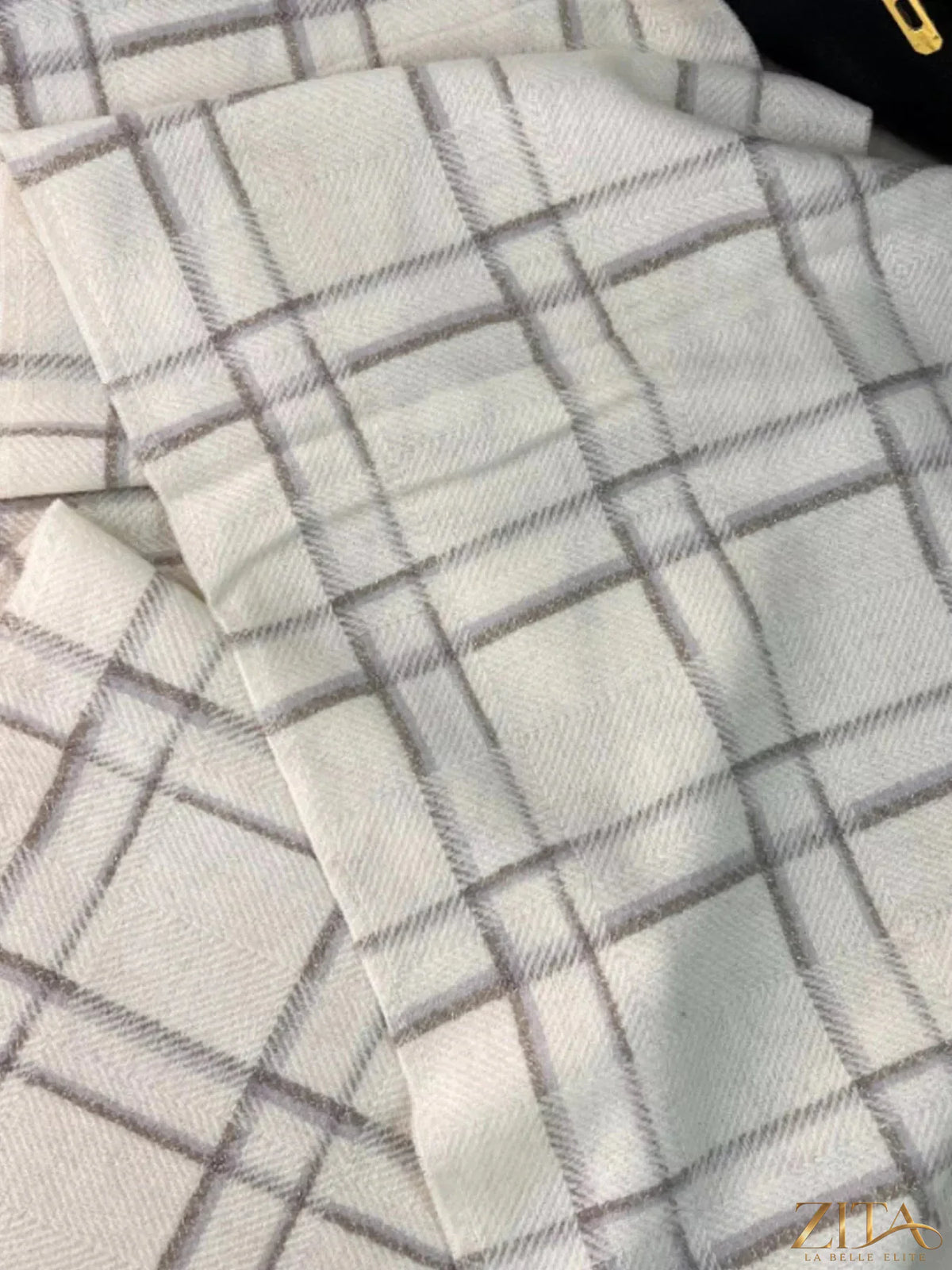 Zita La Belle Elite 100% wool raw hem plaid scarf with soft, warm wool fabric, stylish checkered pattern, and fringed edges.