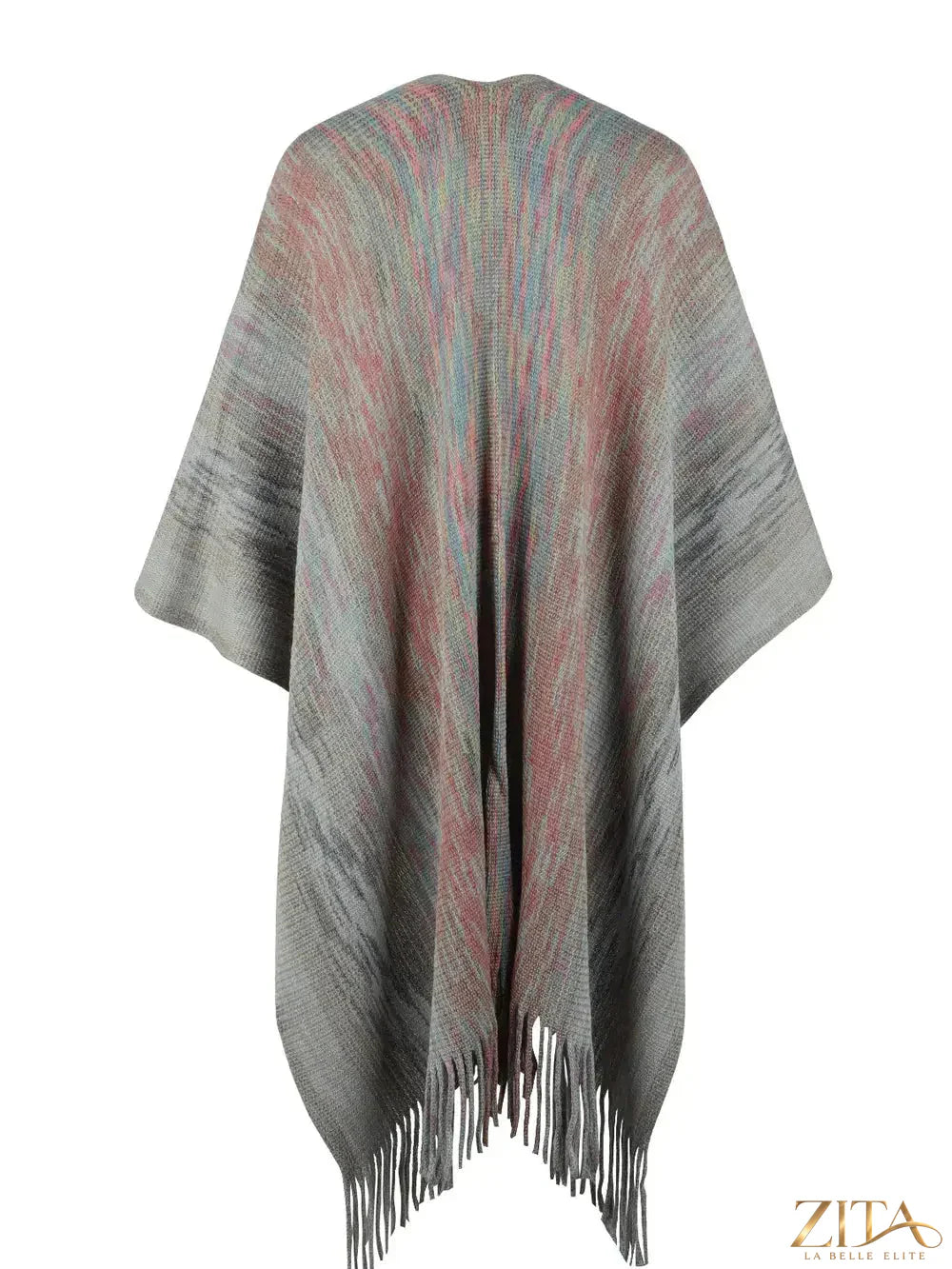 Heathered fringe hem poncho from Trendsi featuring a cozy, stylish design with fringed edges in a soft, heathered fabric.