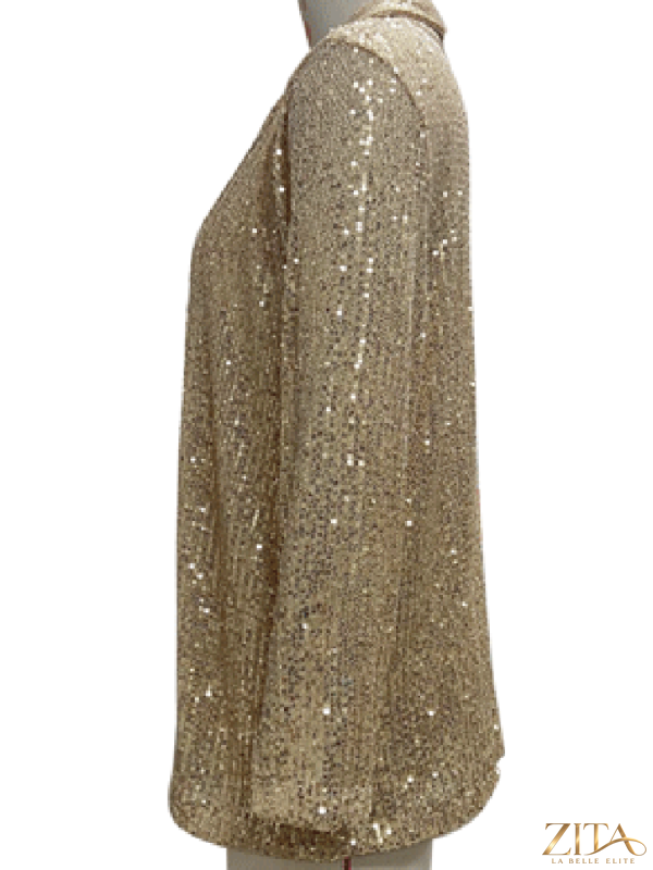 Women's sequined blazer dress by Zita La Belle Elite, long sleeve with lapel collar in multiple colors, shown in a stylish front view.