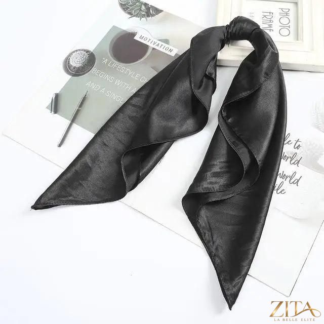Zita La Belle Elite multi-functional square silk scarf, 60x60cm, as a headband, hairband, or neck accessory in elegant satin fabric.