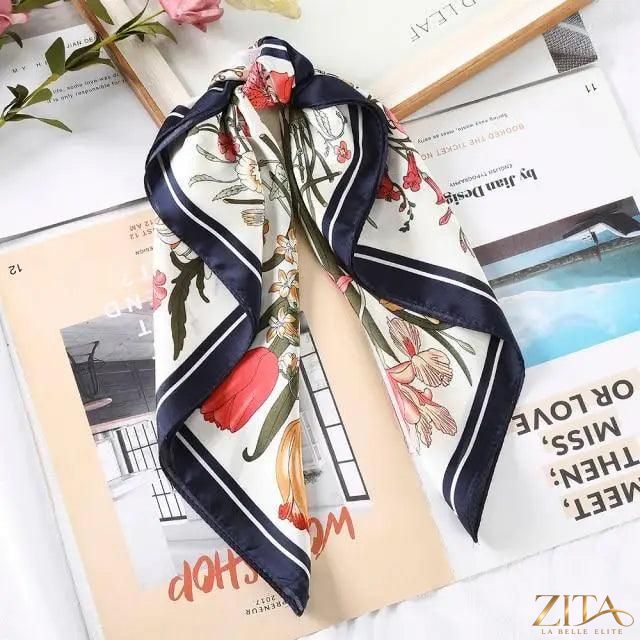 Square satin silk scarf by Zita La Belle Elite, 24x24 inches, featuring a luxurious, multi-functional design for headbands and hair accessories.