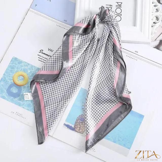 Square satin silk scarf from Zita La Belle Elite, 24x24 inches, featuring vibrant colors and versatile styling options.