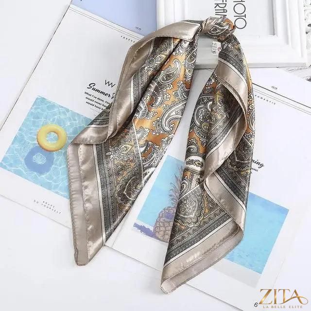 Square satin silk scarf by Zita La Belle Elite, 24x24 inches, versatile for headbands, hair accessories, and stylish wraps.