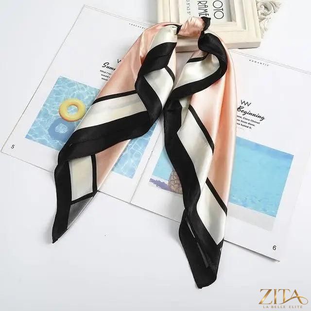 Square satin silk scarf by Zita La Belle Elite, 24x24 inches, featuring vibrant colors, versatile for headbands or hair accessories.