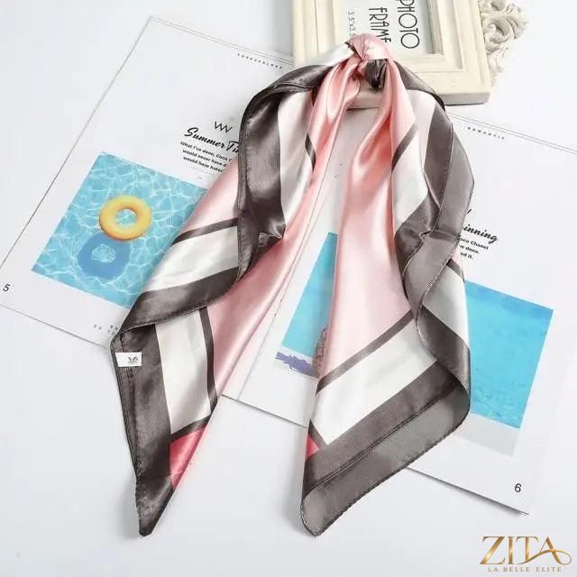 Square satin silk scarf by Zita La Belle Elite, 24x24 inches, showcasing vibrant colors and versatile styling options.