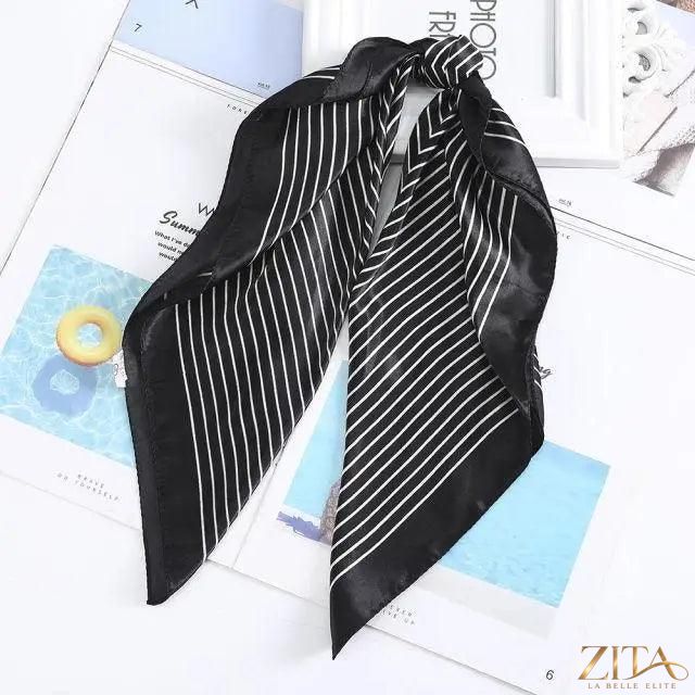 Square satin silk scarf by Zita La Belle Elite, 24x24 inches, featuring a colorful pattern, versatile for headbands and hair accessories.
