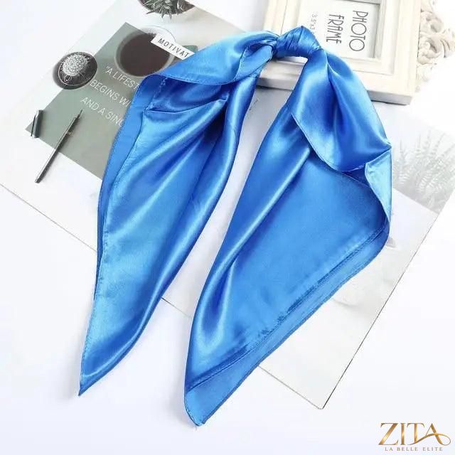 Square satin silk scarf by Zita La Belle Elite, 24x24 inches, featuring vibrant colors and versatile styling options.
