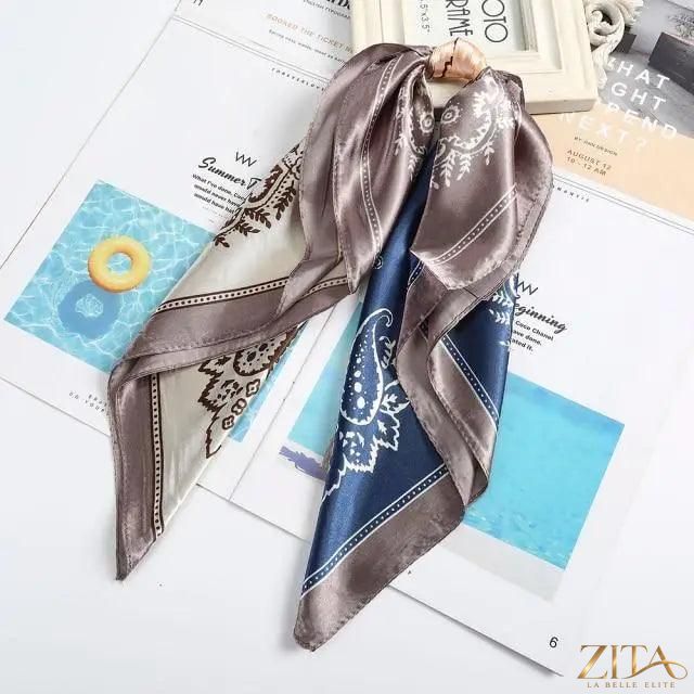 Square satin silk scarf by Zita La Belle Elite, 24x24 inches, featuring a luxurious, smooth fabric ideal for headbands and accessories.