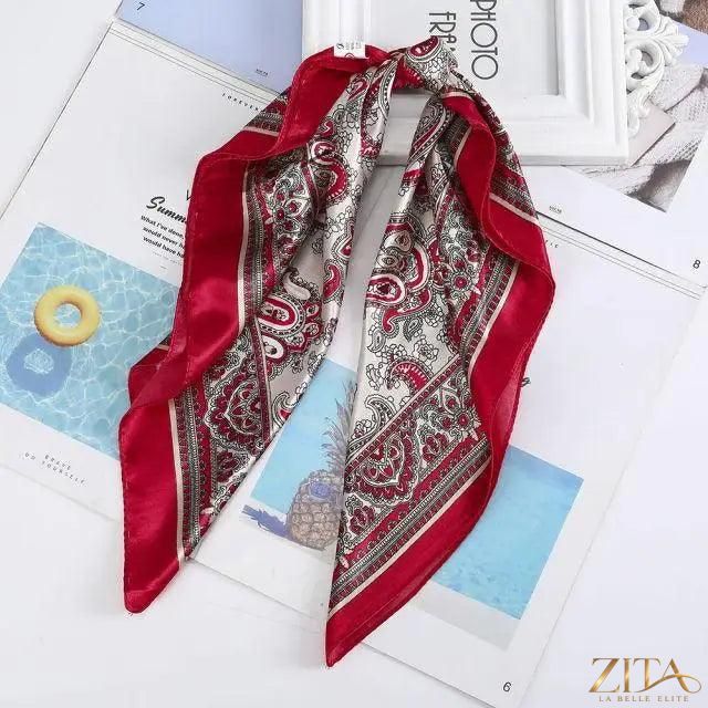 Square satin silk scarf by Zita La Belle Elite, 24x24 inches, versatile for headbands, hair accessories, or fashion styling.