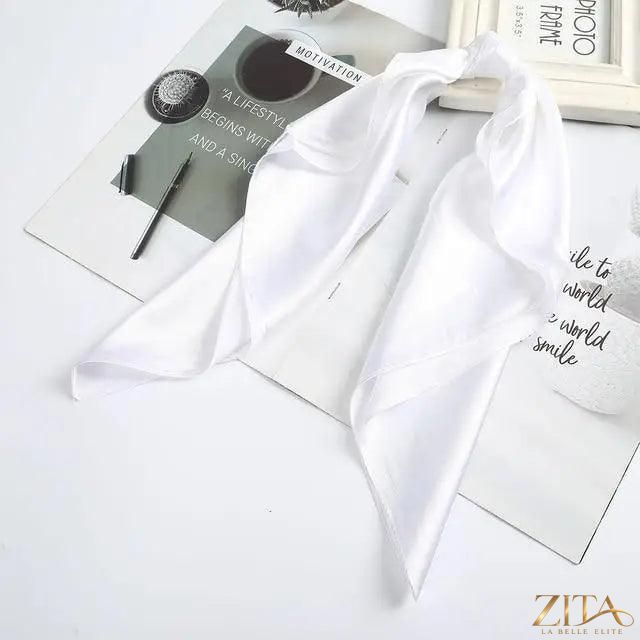 Square satin silk scarf by Zita La Belle Elite, 24x24 inches, featuring vibrant colors perfect for headbands, hair accessories, and styling.
