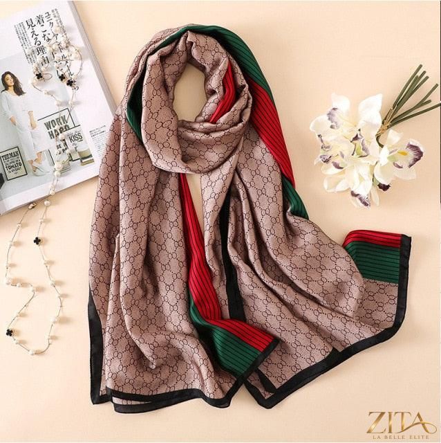 Luxury long printed silk scarf shawl by Zita La Belle Elite, featuring stylish design, lightweight cotton fabric, perfect for women.