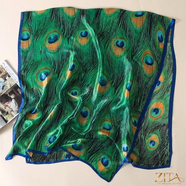 Luxury Zita La Belle Elite long printed silk scarf shawl with intricate design, perfect for stylish winter head wraps and neck scarves.