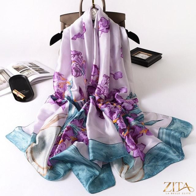 Zita La Belle Elite luxury long printed silk scarf shawl, stylish winter accessory with vibrant print, versatile for head and neck wear