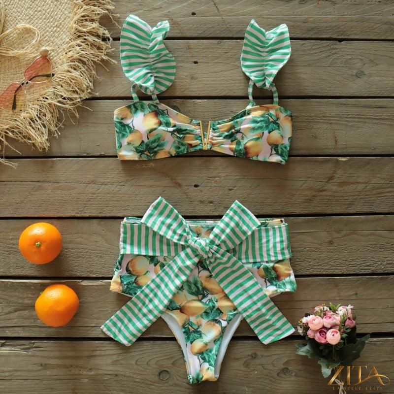 Zita La Belle Elite Ruffle Push-Up Bandage Bikini Set in vibrant color with ruffled accents and supportive fit.