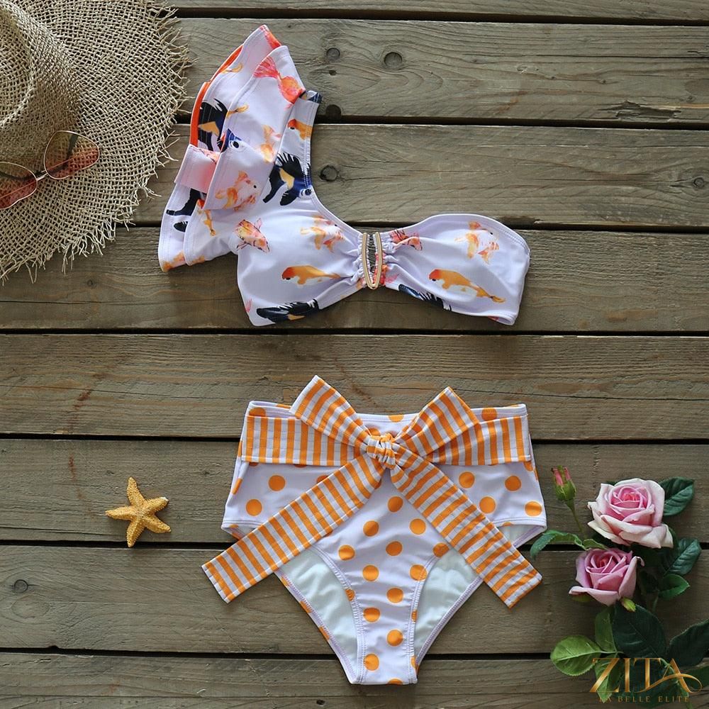 Zita La Belle Elite Ruffle Push-Up Bandage Bikini Set in vibrant colors, featuring ruffled details and supportive fit.