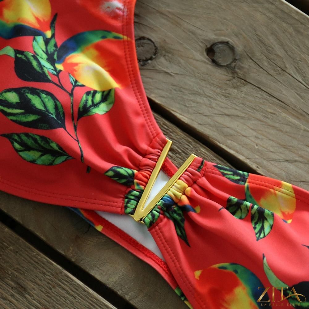 Zita La Belle Elite Ruffle Push-Up Bandage Bikini Set in vibrant colors, featuring ruffled accents and supportive fit, front view.
