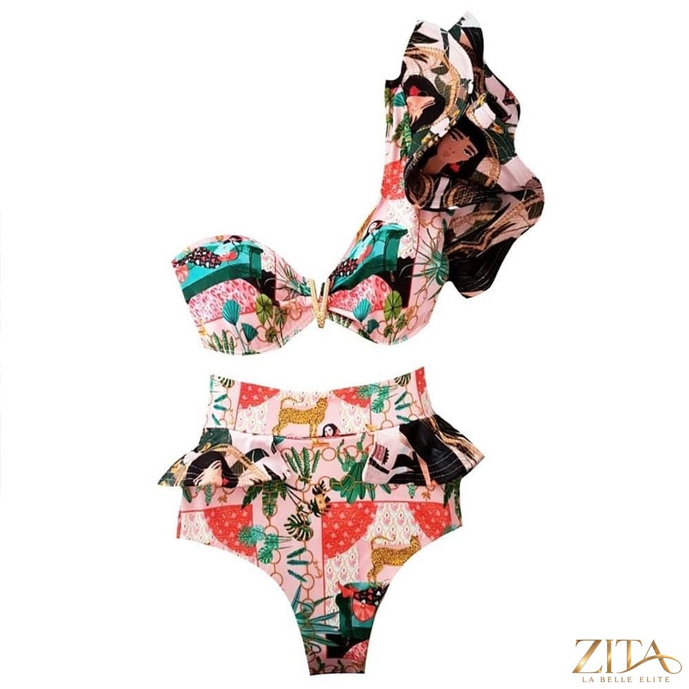 Zita La Belle Elite Ruffle Push-Up Bandage Bikini Set in vibrant colors, featuring ruffled details and supportive design.