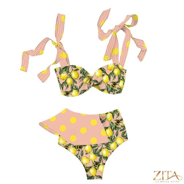Zita La Belle Elite Ruffle Push-Up Bandage Bikini Set in vibrant color, featuring ruffles and supportive push-up design.