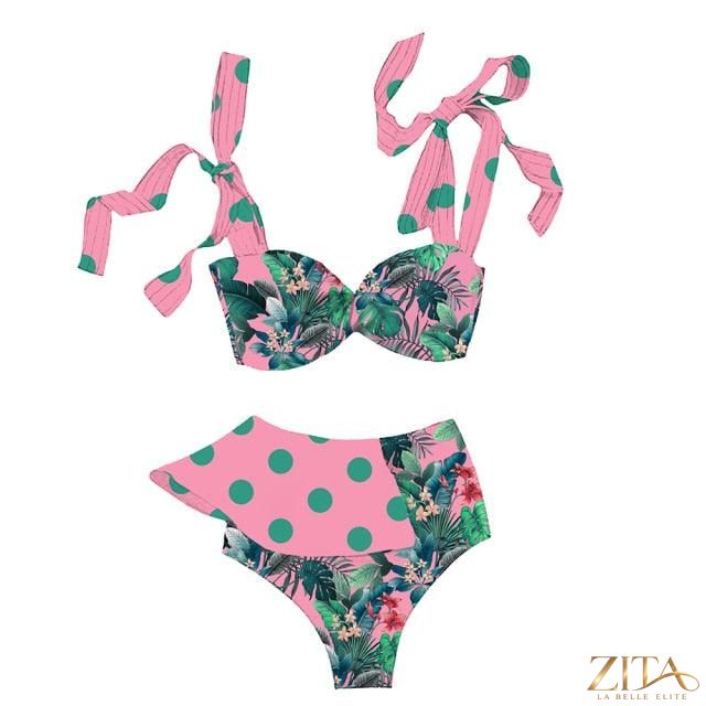 Zita La Belle Elite ruffle push-up bandage bikini set in vibrant colors, featuring ruffled accents and supportive design.