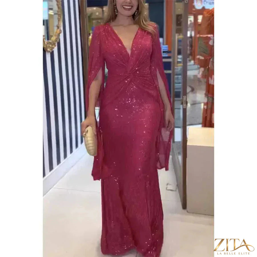 Elegant women’s evening dress by Zita La Belle Elite with shimmering sequins, floor-length formal gown, perfect for special occasions.