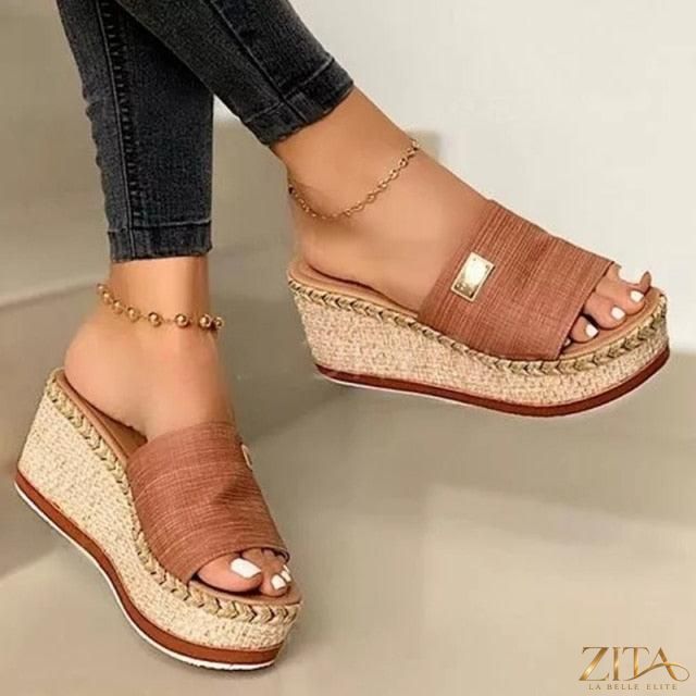 Open toe platform high heel slide sandals by Zita La Belle Elite, featuring a summery outdoor design with elegant high heels.