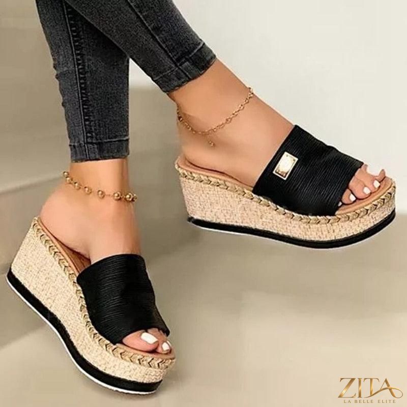 Open toe platform high heel slide sandals by Zita La Belle Elite, featuring stylish summer beach footwear with elegant heels and casual design.