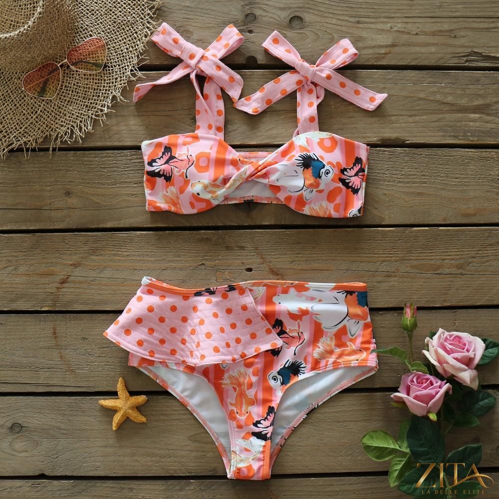 Zita La Belle Elite Ruffle Push-Up Bandage Bikini Set with padded top and ruffled bottom, two-piece swimwear for women.