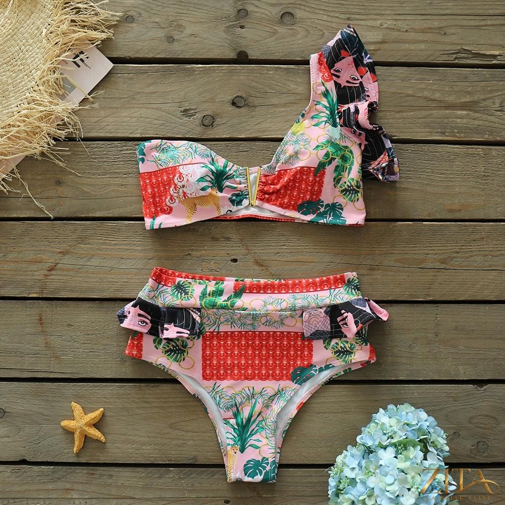 Zita La Belle Elite Ruffle Push-Up Bandage Bikini Set with padded bra, ruffles, and low-rise two-piece design for women’s swimwear.
