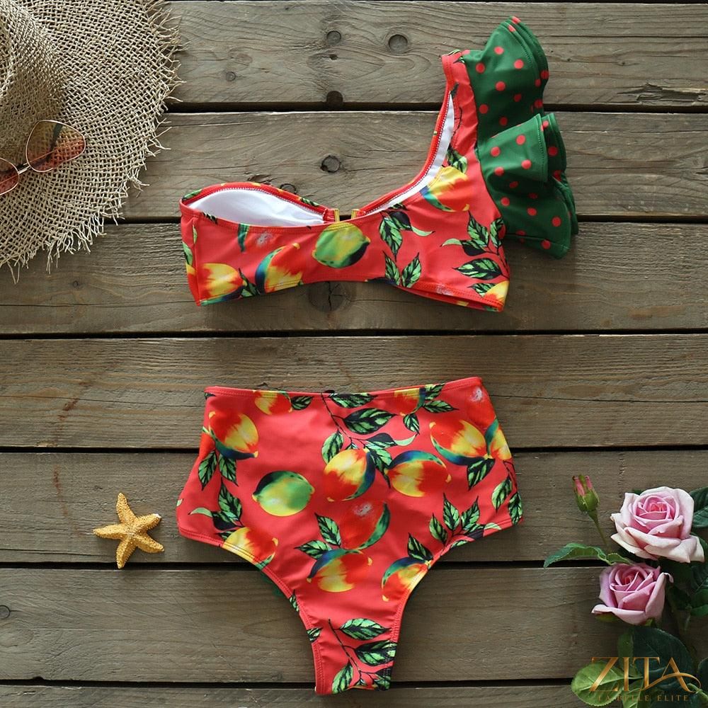 Zita La Belle Elite Ruffle Push-Up Bandage Bikini Set with padded bra, ruffles, and low-rise bottoms for women’s swimwear.