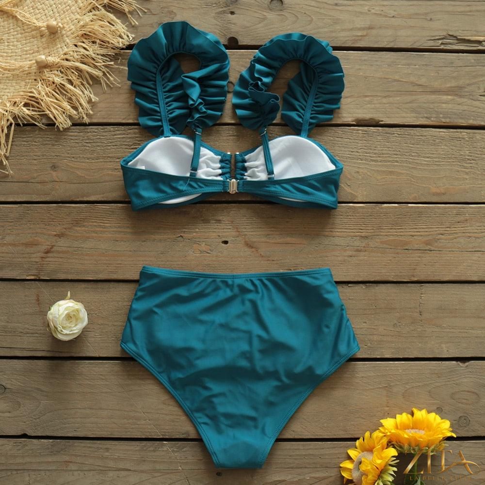 Zita La Belle Elite Ruffle Push-Up Bandage Bikini Set with padded top and ruffled design, two-piece swimsuit for women at the beach