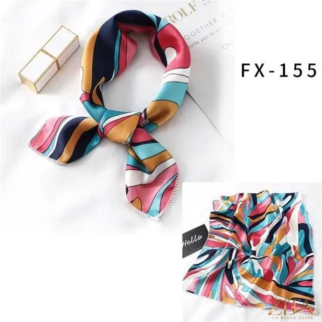 Printed square silk neck scarf by Zita La Belle Elite, featuring a fashionable floral design for women.