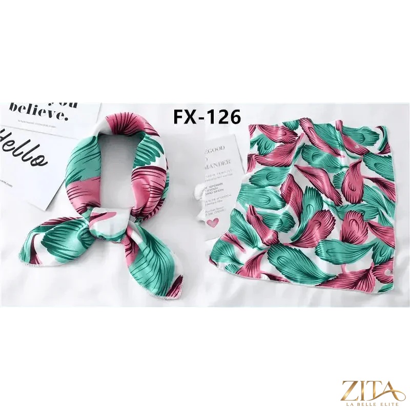 Printed square silk neck scarf for women by Zita La Belle Elite, featuring a versatile, fashionable design.