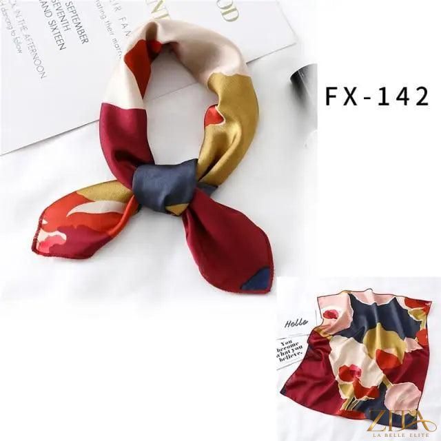 Printed square silk neck scarf by Zita La Belle Elite, featuring a stylish, versatile design for women's fashion accessories.