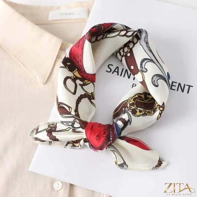 Printed square silk neck scarf for women by Zita La Belle Elite, featuring a stylish, versatile design perfect for fashionable accessories.