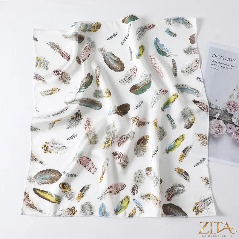 Printed square silk neck scarf for women by Zita La Belle Elite, featuring a fashionable, versatile design for stylish accessories.