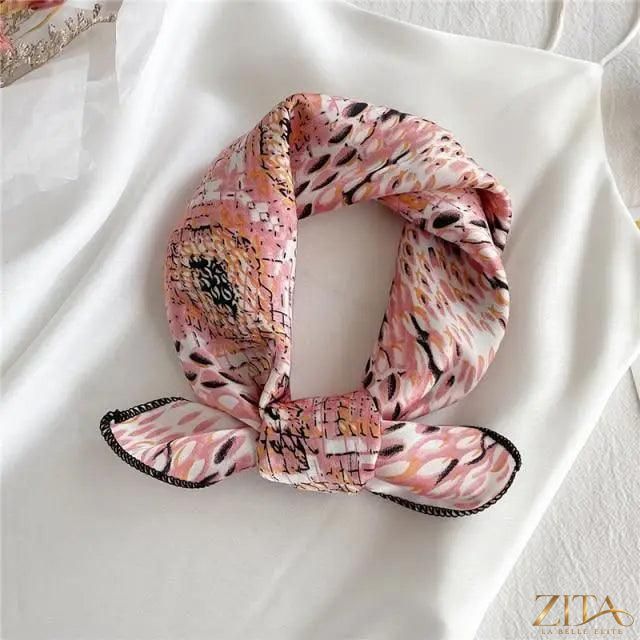 Printed square silk neck scarf for women by Zita La Belle Elite, featuring a fashionable, versatile design.