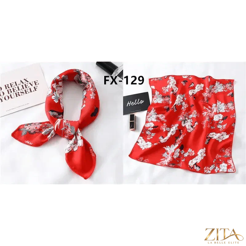 Printed square silk neck scarf for women by Zita La Belle Elite, featuring a stylish and versatile design.