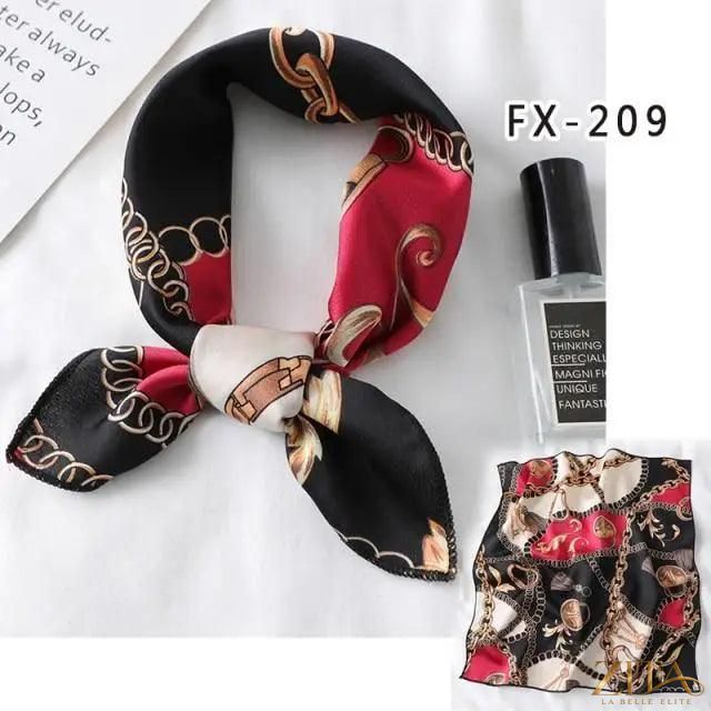 Printed square silk neck scarf by Zita La Belle Elite, showcasing a vibrant, fashionable design for women.