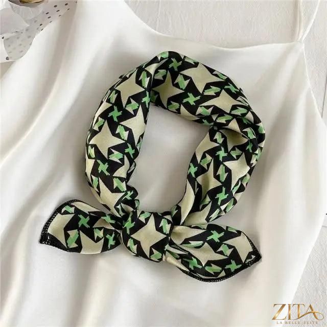 Printed square silk neck scarf for women, stylish and versatile, from Zita La Belle Elite, featuring colorful floral patterns.