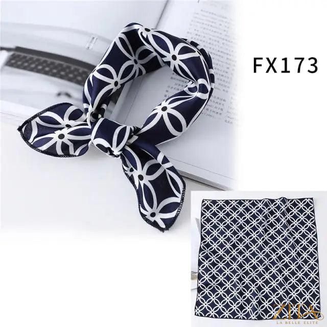 Printed square silk neck scarf by Zita La Belle Elite, featuring a stylish, colorful design perfect for women's fashion accessories.