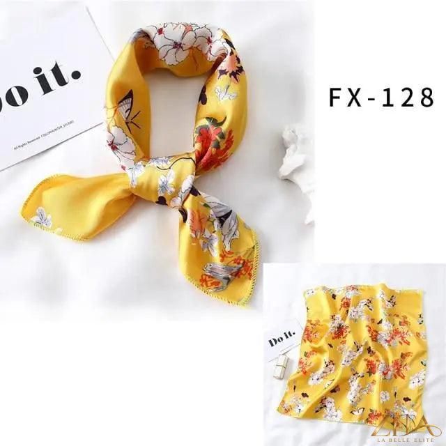 Printed square silk neck scarf for women, fashionable and versatile, by Zita La Belle Elite, with vibrant floral design.