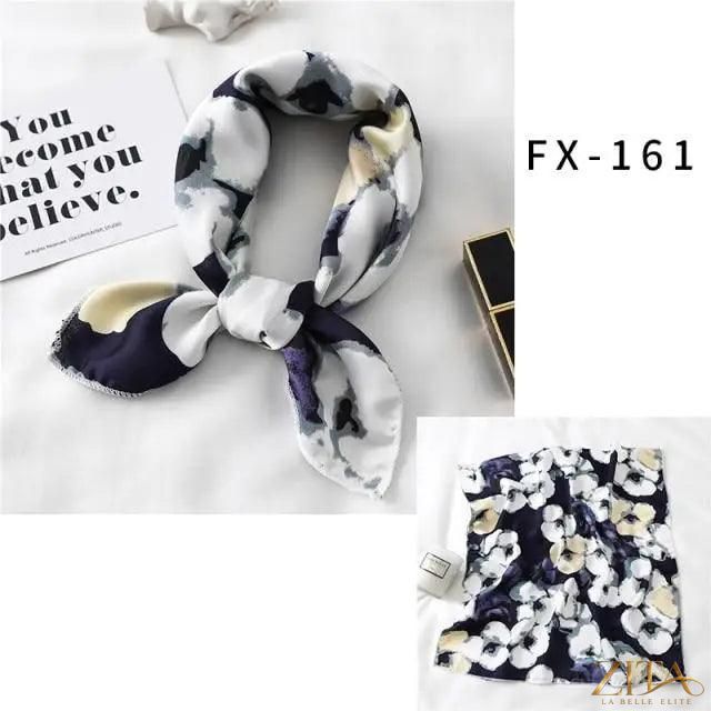 Printed square silk neck scarf for women, stylish and versatile, featuring a colorful floral design by Zita La Belle Elite.