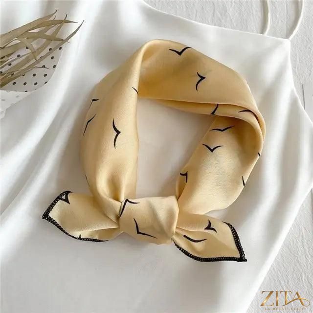 Printed square silk neck scarf for women by Zita La Belle Elite, featuring a fashionable, versatile design for stylish accessories.