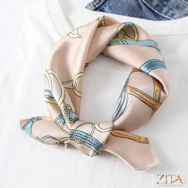 Printed square silk neck scarf for women by Zita La Belle Elite, featuring a fashionable, versatile design for stylish accessorizing.